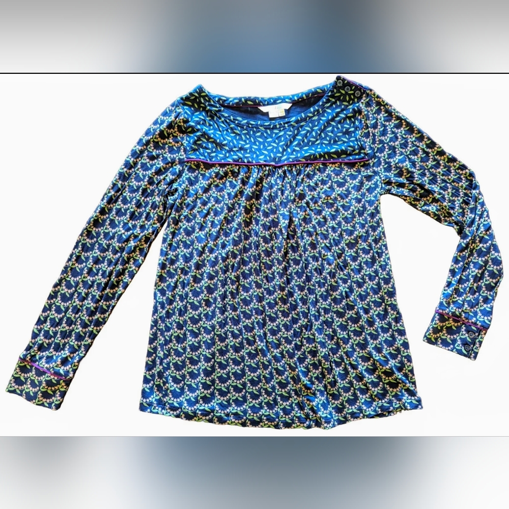 Boden Long Sleeve Peasant Blouse Floral And Geometric Womens Sz 8 US | Sz 12 UK